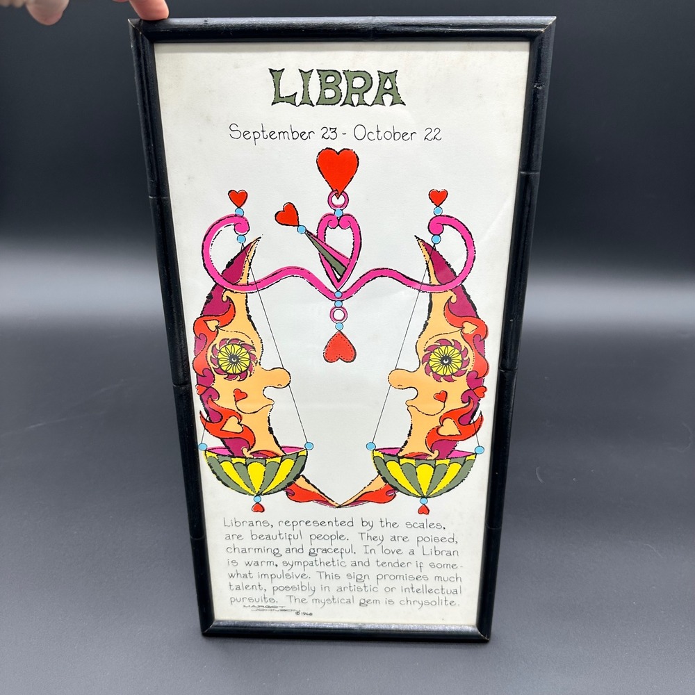 Vintage Margot Johnson Libra Zodiac Art Print September 23 October 22 Framed